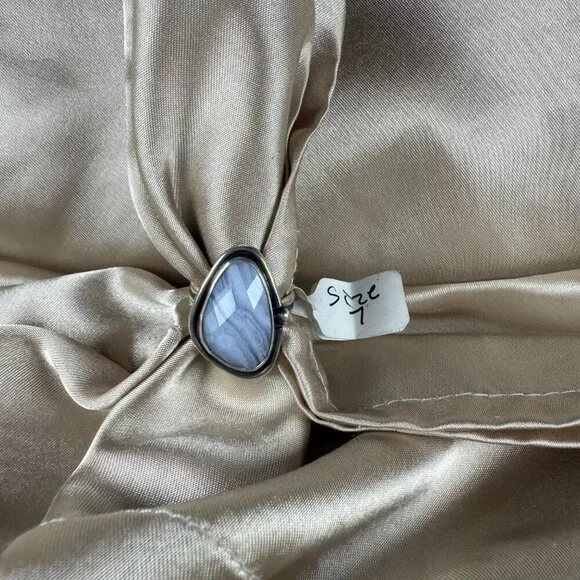 Handmade Silver Ring With Blue Lace Agate Gemstone Natural Stone Jewelry Size 7